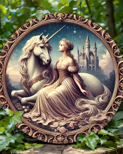 Vintage Princess Unicorn Metal Wall Art