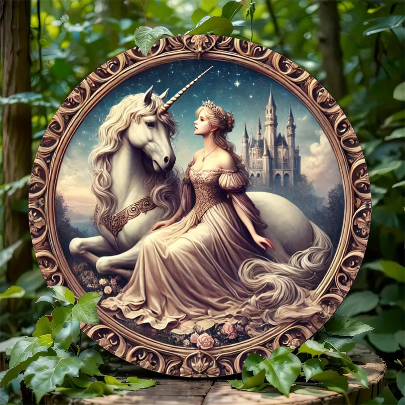 Vintage Princess Unicorn Metal Wall Art