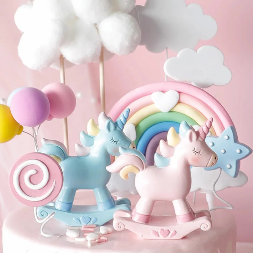 Blue Rocking Unicorn Cake Topper