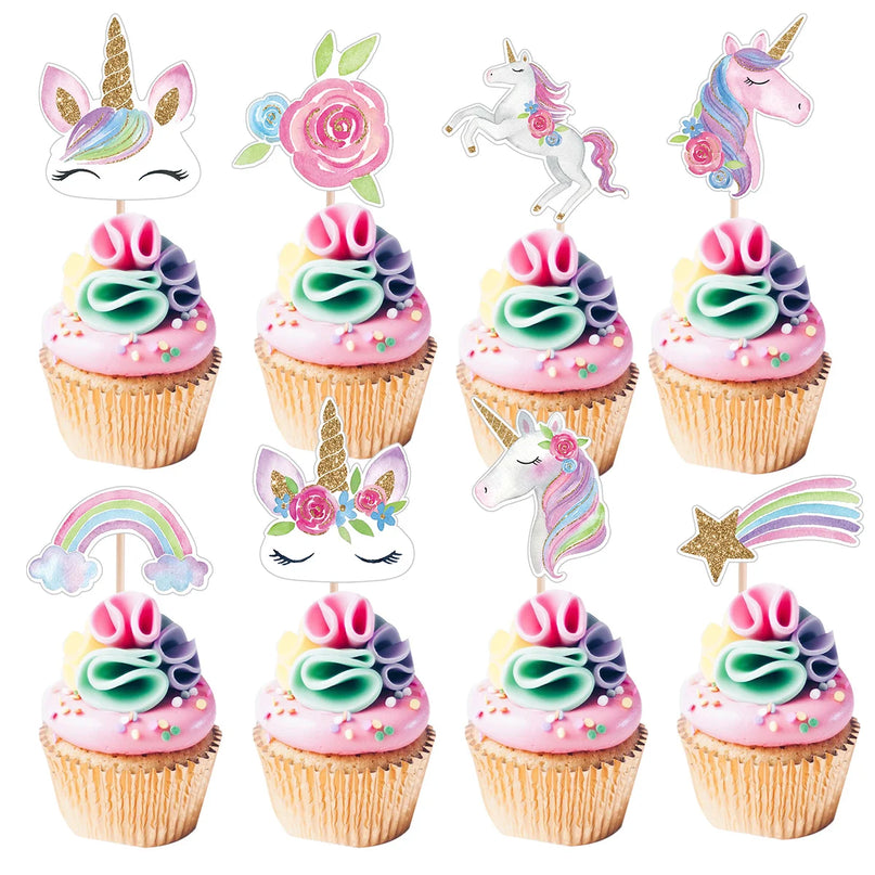 Rainbow Unicorn Cupcake Toppers 24pk
