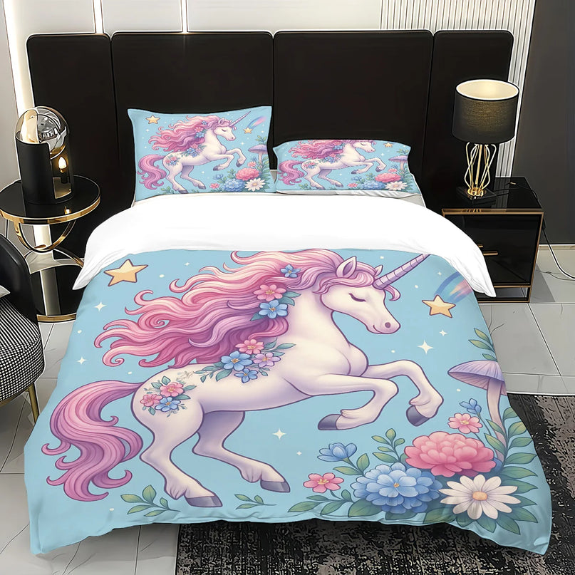Blue Garden Floral Unicorn Bedding