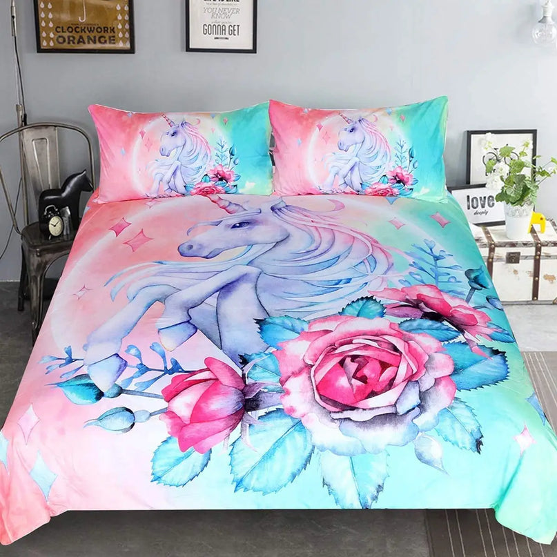 Watercolor Portrait Unicorn Bedding