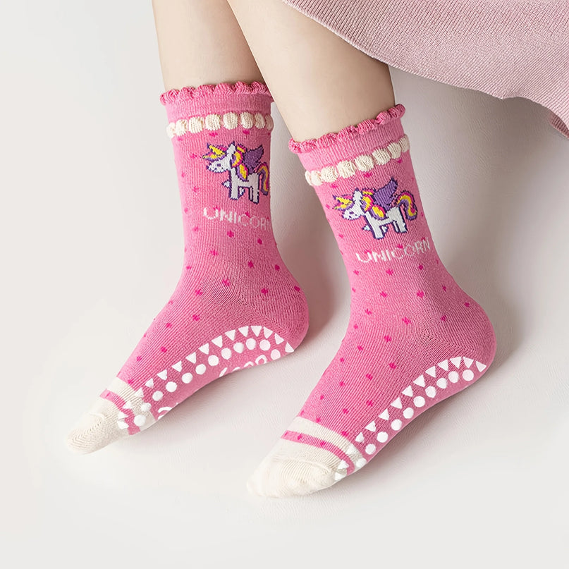 Kids Unicorn Floor Socks - 5-Pack Grips