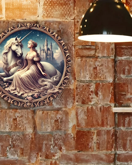 Vintage Princess Unicorn Metal Wall Art
