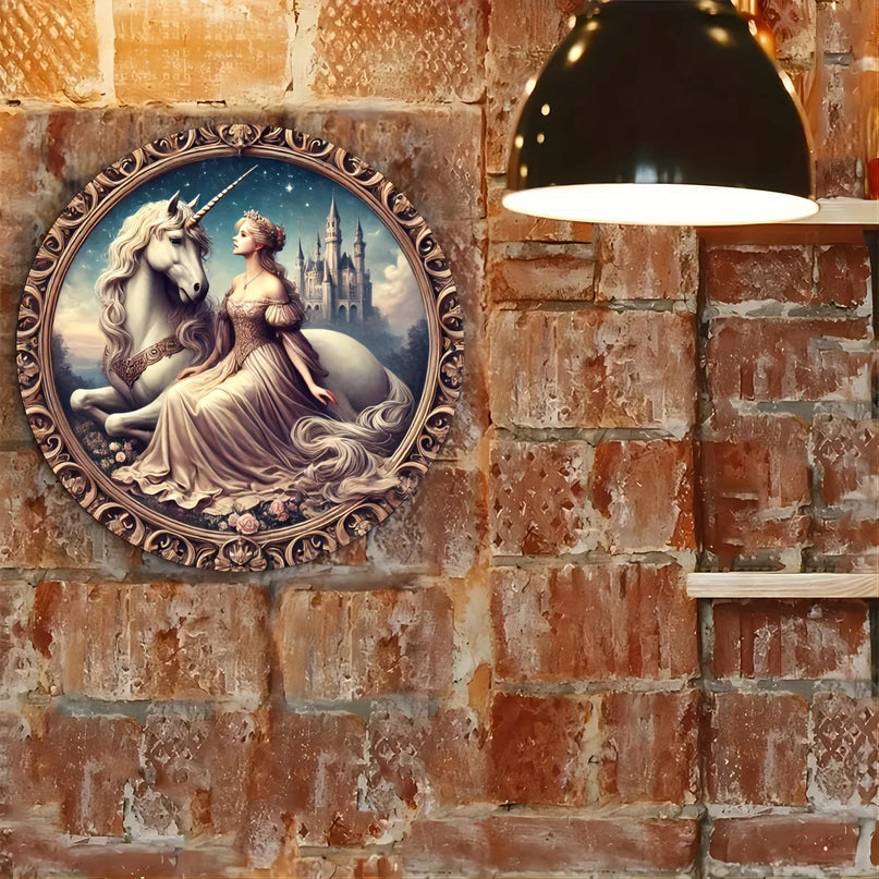 Vintage Princess Unicorn Metal Wall Art