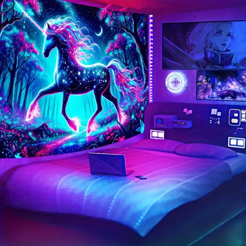 Neon Unicorn Galaxy Tapestry