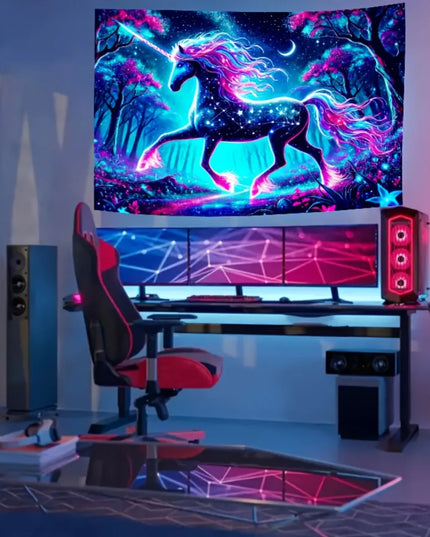Neon Unicorn Galaxy Tapestry
