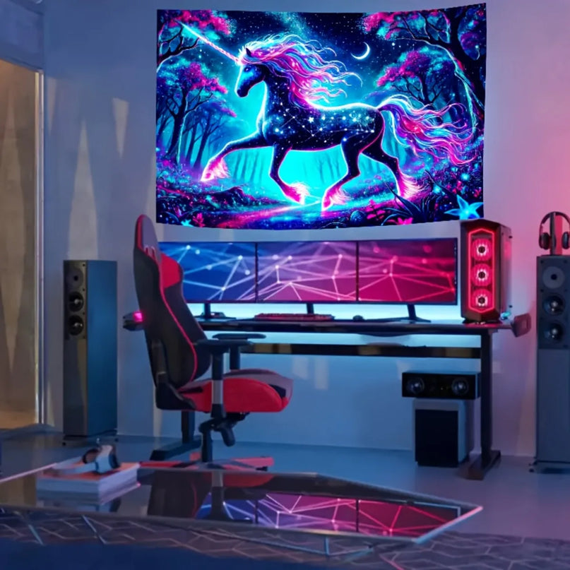 Neon Unicorn Galaxy Tapestry