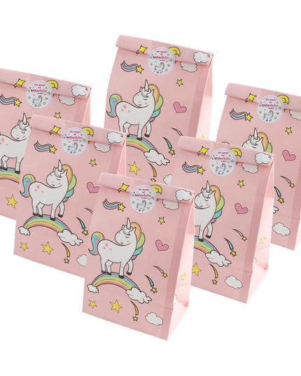 Rainbow unicorn goodie bags in Pink, set of 12 with unicorn and rainbow design