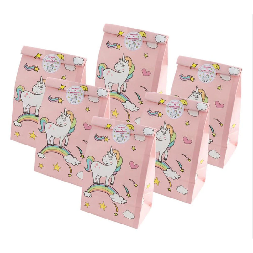 Rainbow unicorn goodie bags in Pink, set of 12 with unicorn and rainbow design