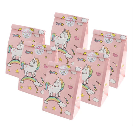 Rainbow unicorn goodie bags in Pink, set of 12 with unicorn and rainbow design