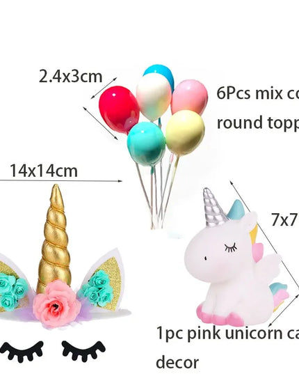 Multicolor Unicorn Cake Topper Party Set
