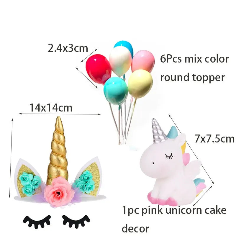 Multicolor Unicorn Cake Topper Party Set