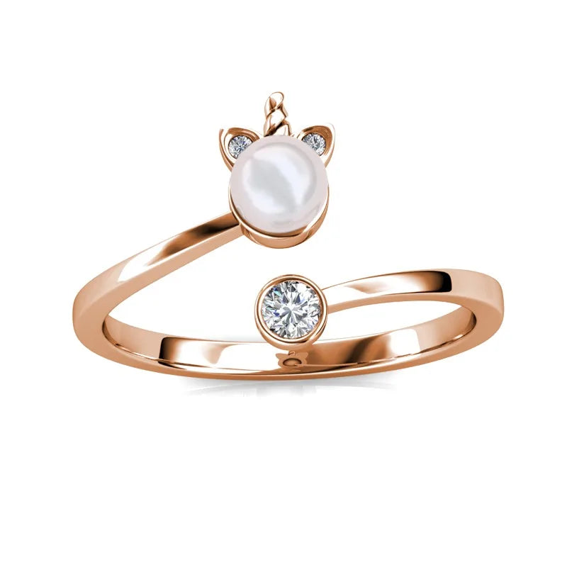 Rose Gold Pearl Unicorn Ring