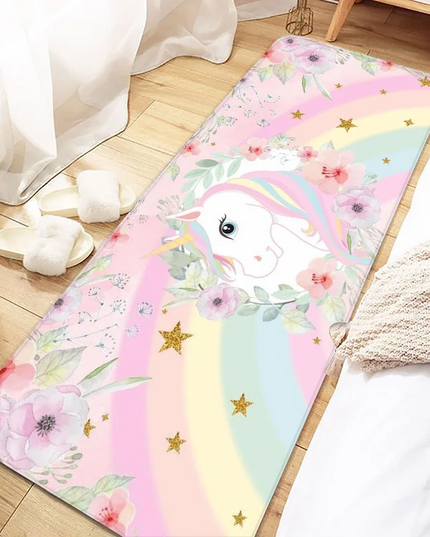 Pink Floral Unicorn Runner Rug