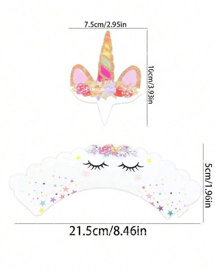 Floral Unicorn Cupcake Toppers Set 24pcs