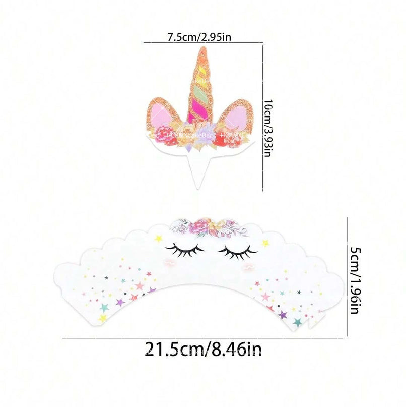 Floral Unicorn Cupcake Toppers Set 24pcs