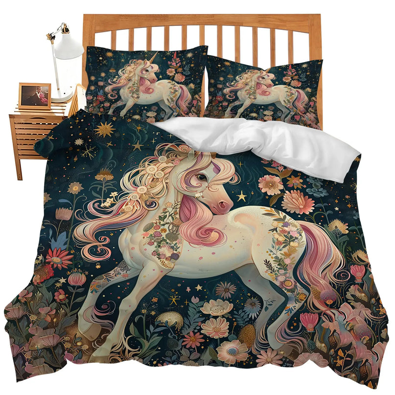 Floral Art Nouveau Unicorn Bedding