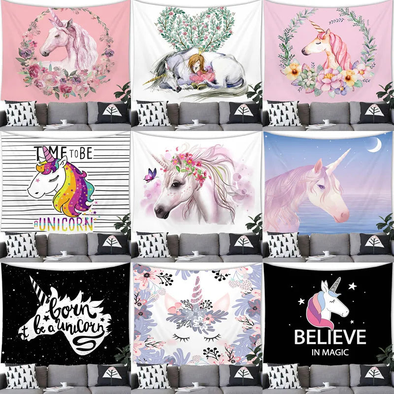 Floral Unicorn Tapestry