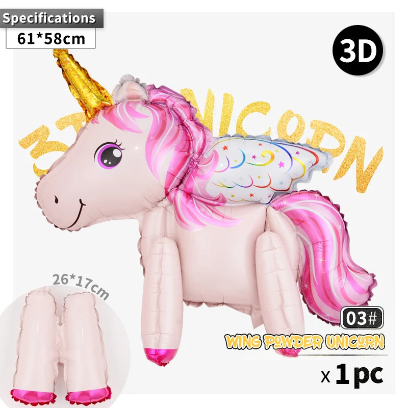Pink star balloons next to the silver unicorn head balloon