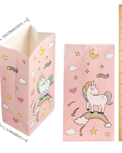 Detail of a unicorn design on a pink party bag