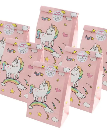 Pink bags with printed unicorns and stars in a set