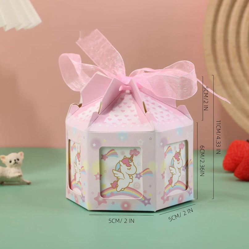Set of 10 pastel favor boxes and ribbons for a unicorn birthday