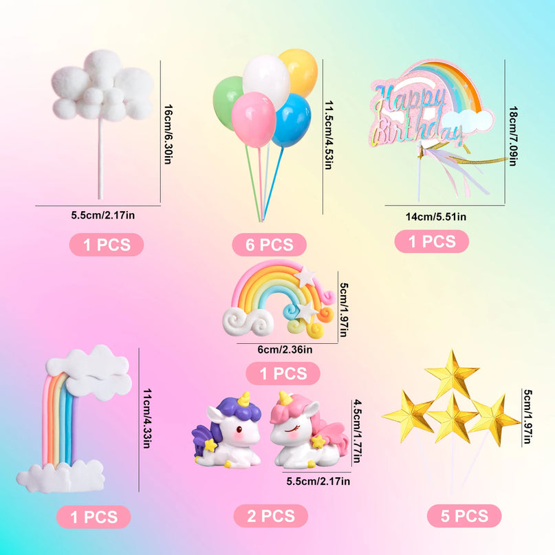 Unicorn Party Cake Topper Set 17pcs