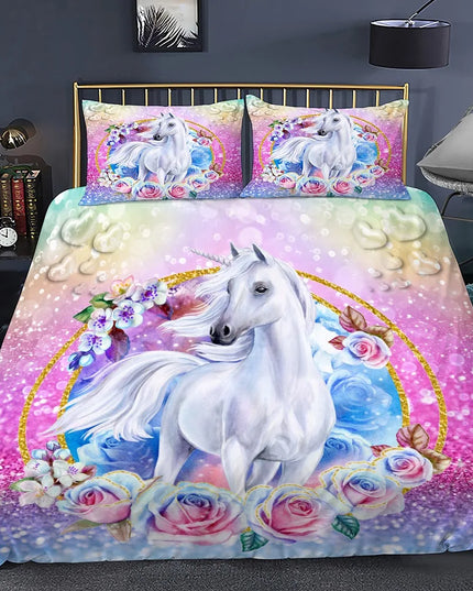 Glitter Rose Frame Unicorn Bedding