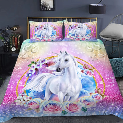 Glitter Rose Frame Unicorn Bedding