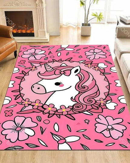 Pink Floral Unicorn Rug