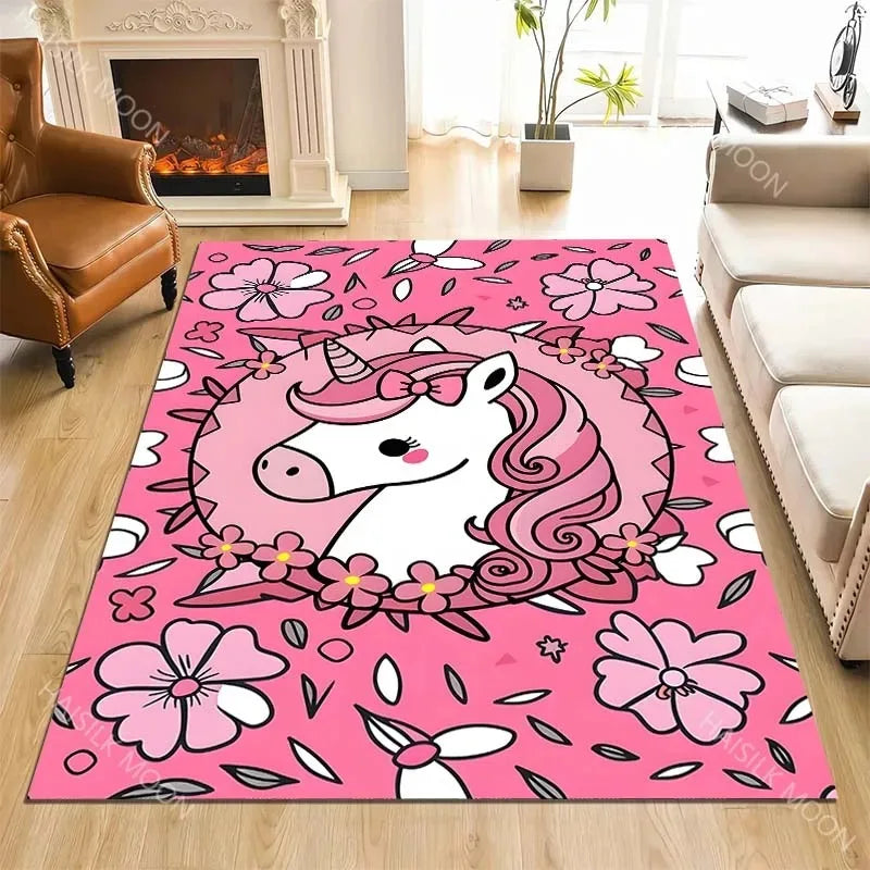 Pink Floral Unicorn Rug