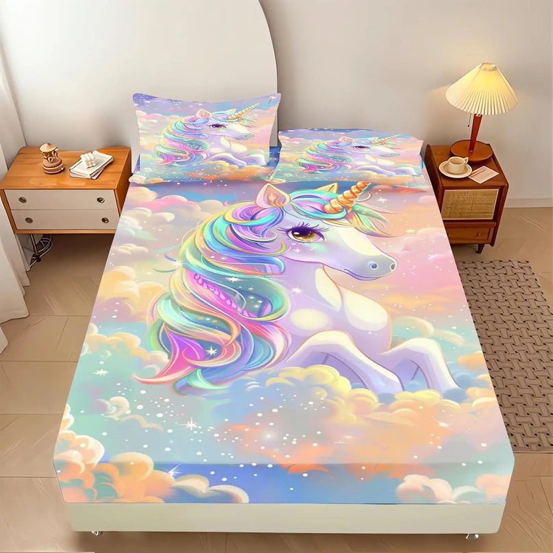 Pastel Rainbow Unicorn Bed Sheet Set