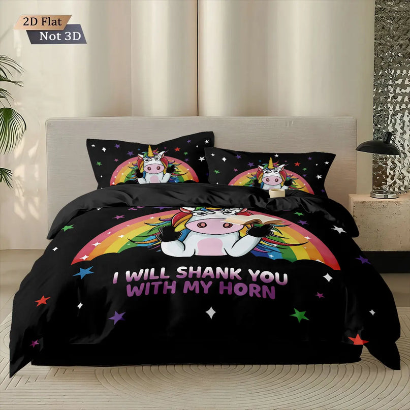 Funny Black Unicorn Bedding