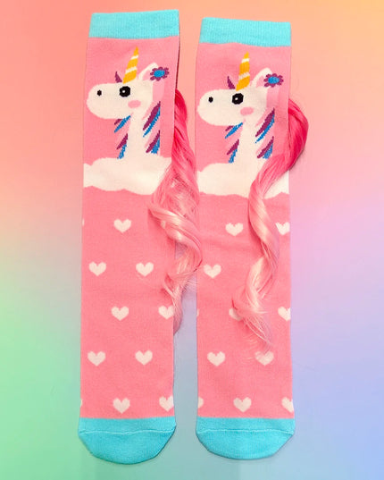 Pink Unicorn Socks with Fluffy Mane