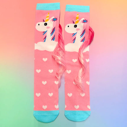 Pink Unicorn Socks with Fluffy Mane