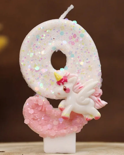 Pink Glitter Unicorn 9 Birthday Candle