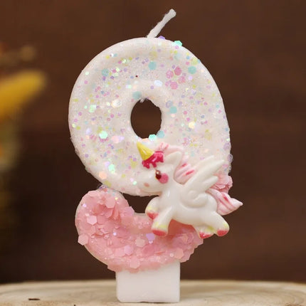 Pink Glitter Unicorn 9 Birthday Candle