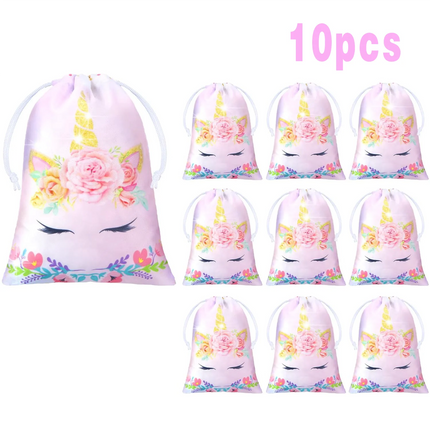 Light pink Unicorn goodie bags, set of 10 with a sleeping unicorn and gold horn