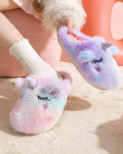 Fuzzy Pastel Unicorn Slippers