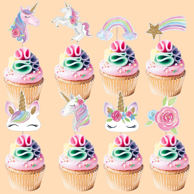 Rainbow Unicorn Cupcake Toppers 24pk