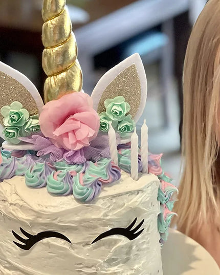 Gold Pink Unicorn Horn Cake Topper