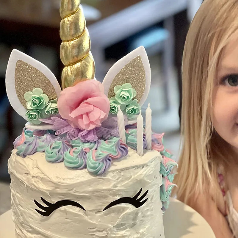 Gold Pink Unicorn Horn Cake Topper