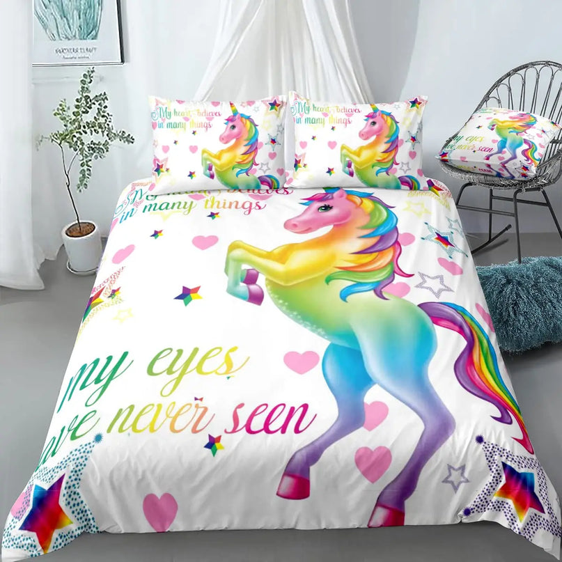 Rainbow Heart Unicorn Bedding