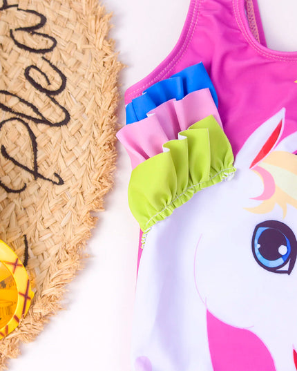 Pink Cartoon Unicorn Swimsuit