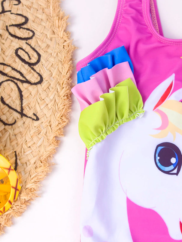 Pink Cartoon Unicorn Swimsuit