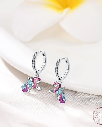 Winged Unicorn Enamel Earrings