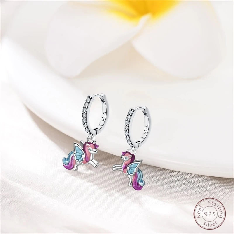 Winged Unicorn Enamel Earrings