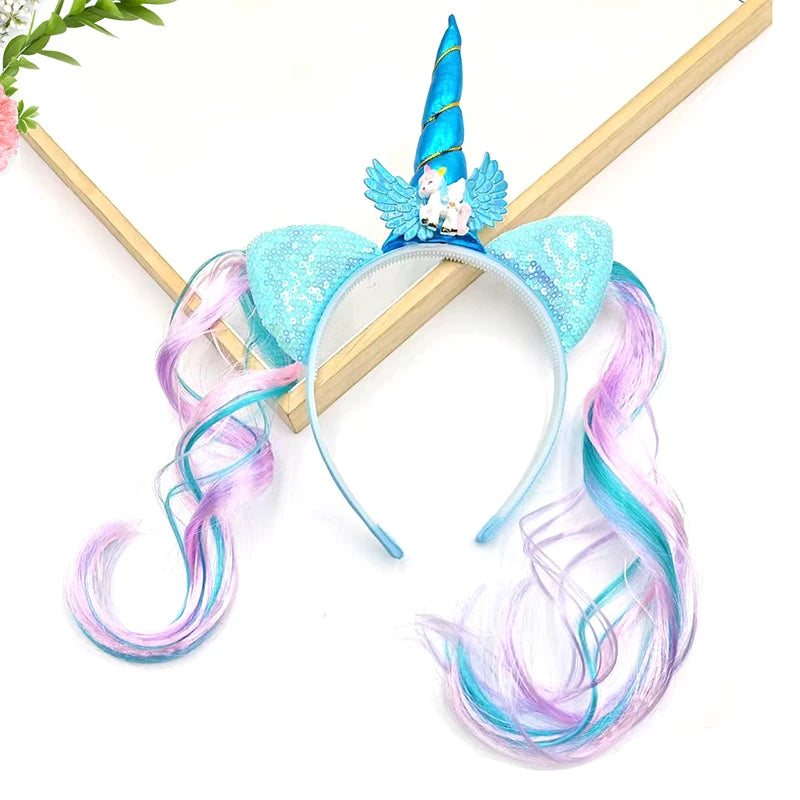 Blue Braided Unicorn Wig Headband