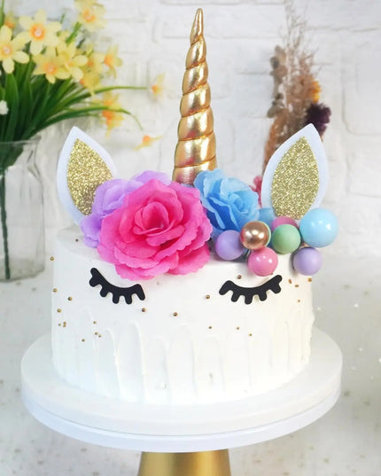 Gold Horn Unicorn Head Cake Topper
